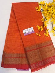 Orange Fancy Jute Saree with Pink Blouse - 6 Inch Border