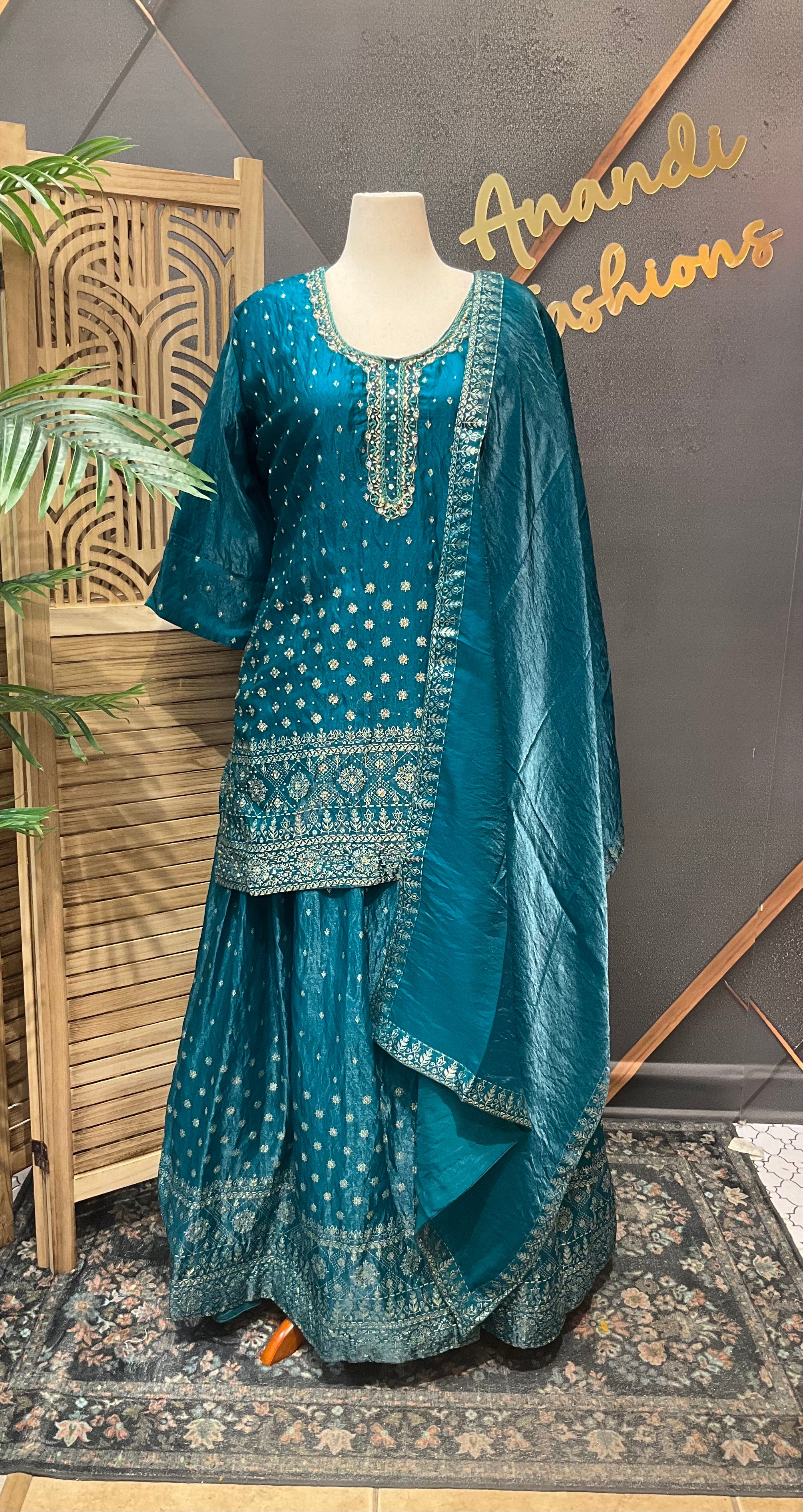 Plus Size  Rama Blue Lehenga with Long Blouse