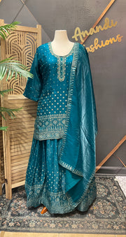 Plus Size  Rama Blue Lehenga with Long Blouse