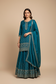 Plus Size  Rama Blue Lehenga with Long Blouse