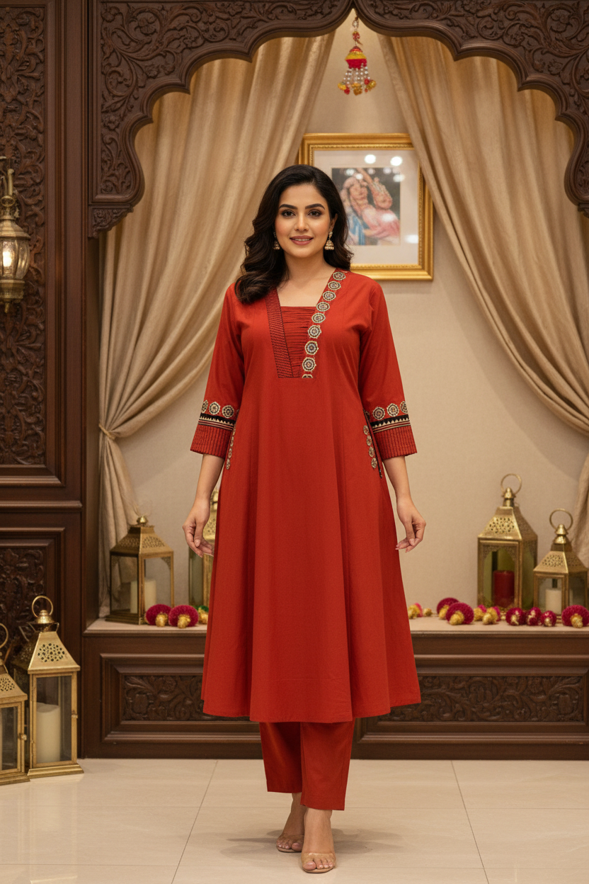 Pure Cotton Orange Kurti set