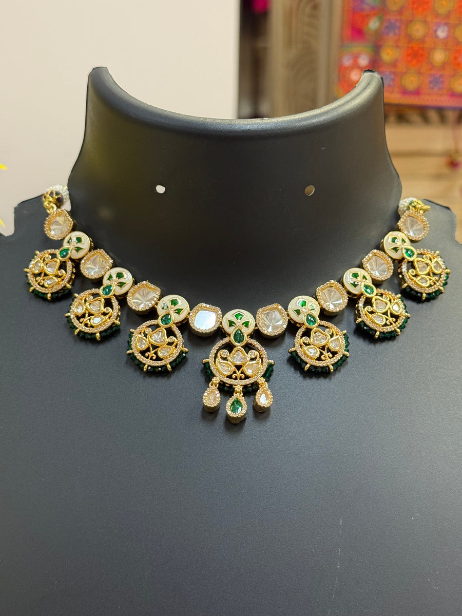Kundan Necklace set with Emeralds