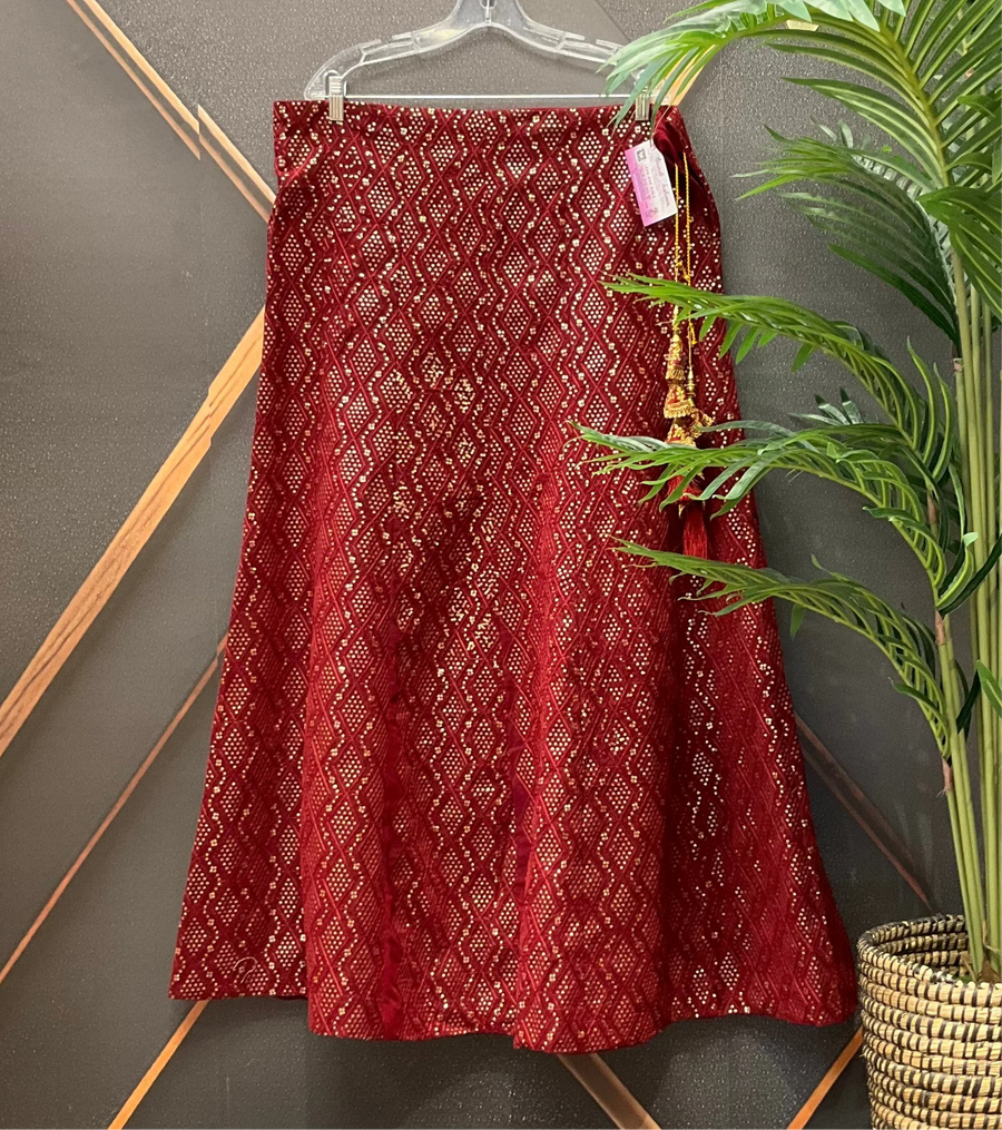 Party Wear Maroon Lehenga Skirt with Sequin Work | Festive