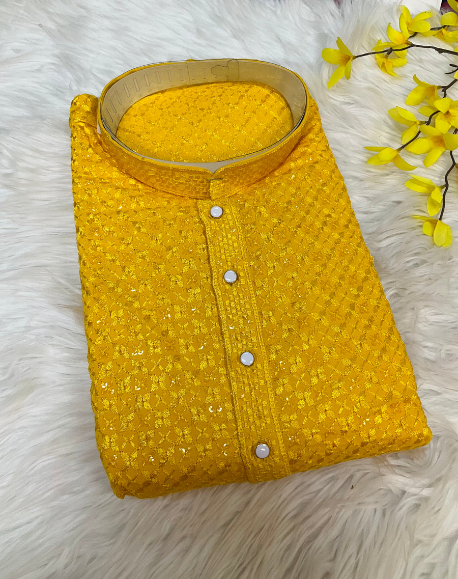 Plus size Yellow Rayon Chikankari Kurta sets