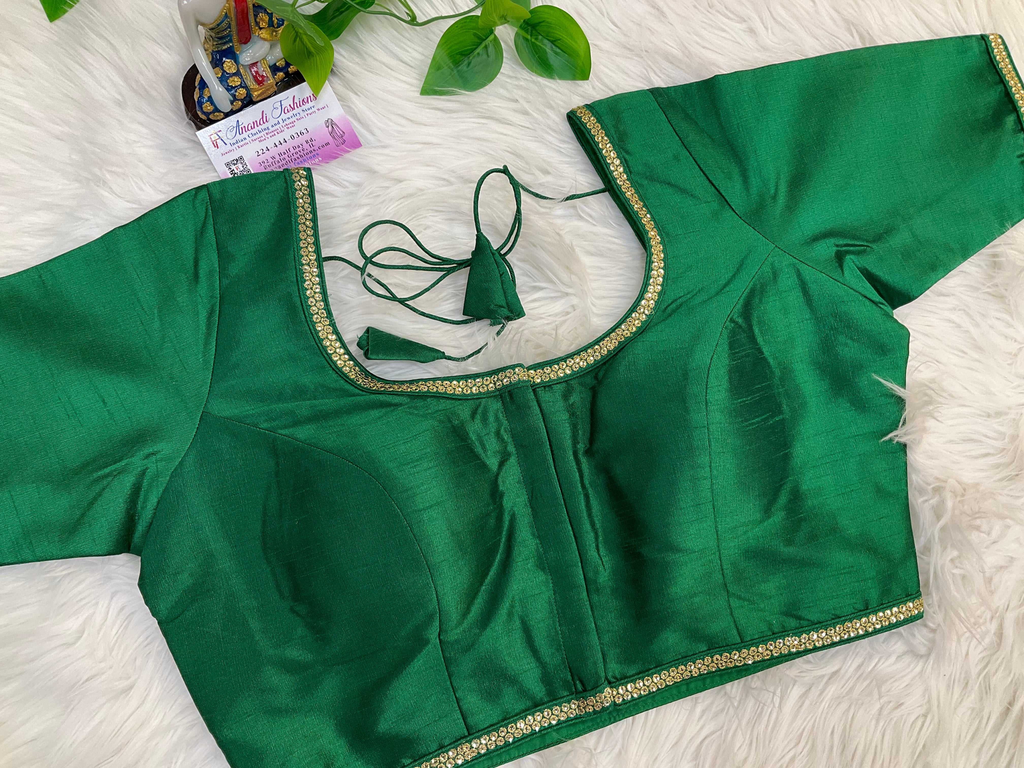 Green Silk blouse- front opening