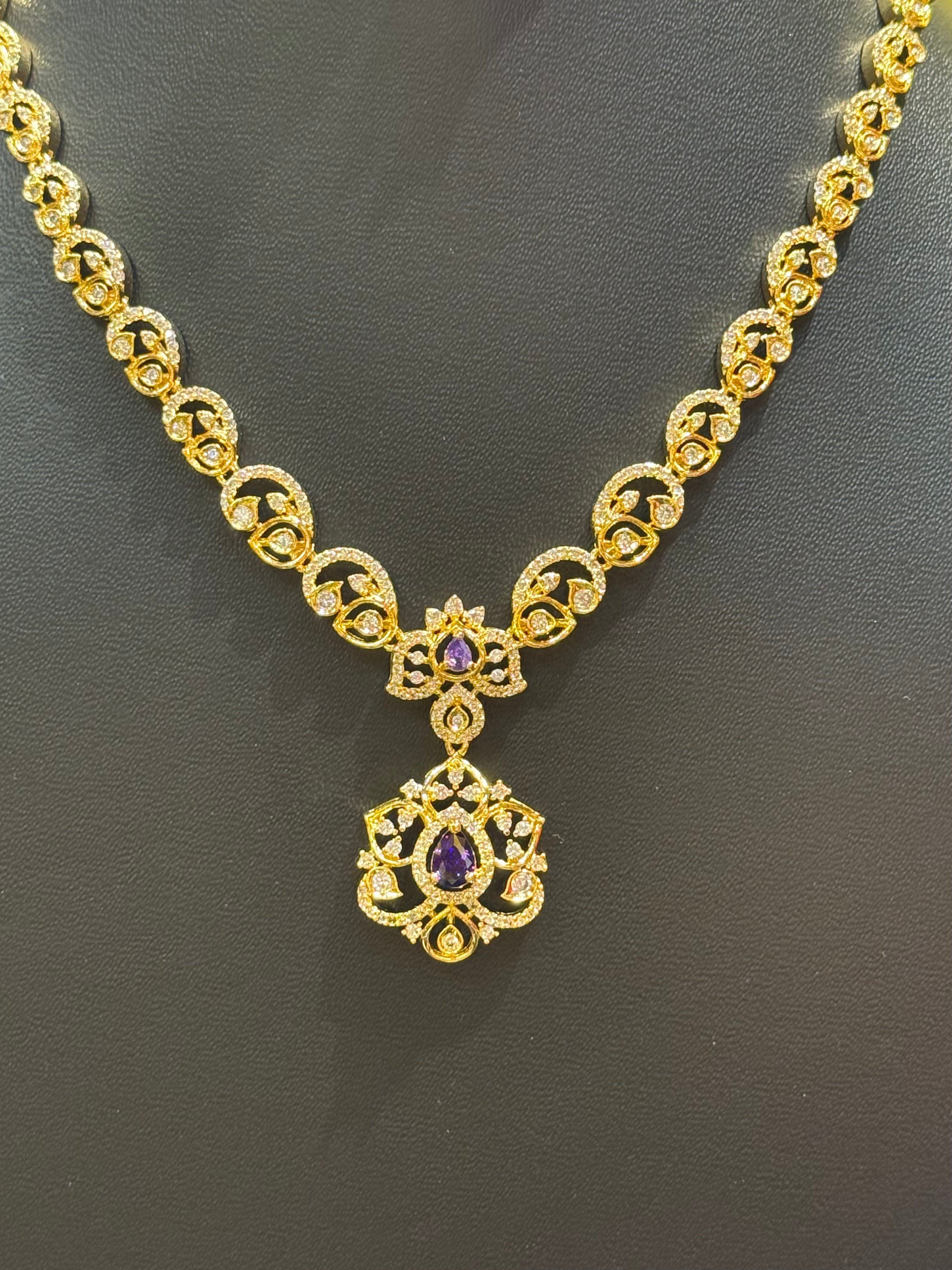 MicroGold Polish CZ Necklace set with Purple stone