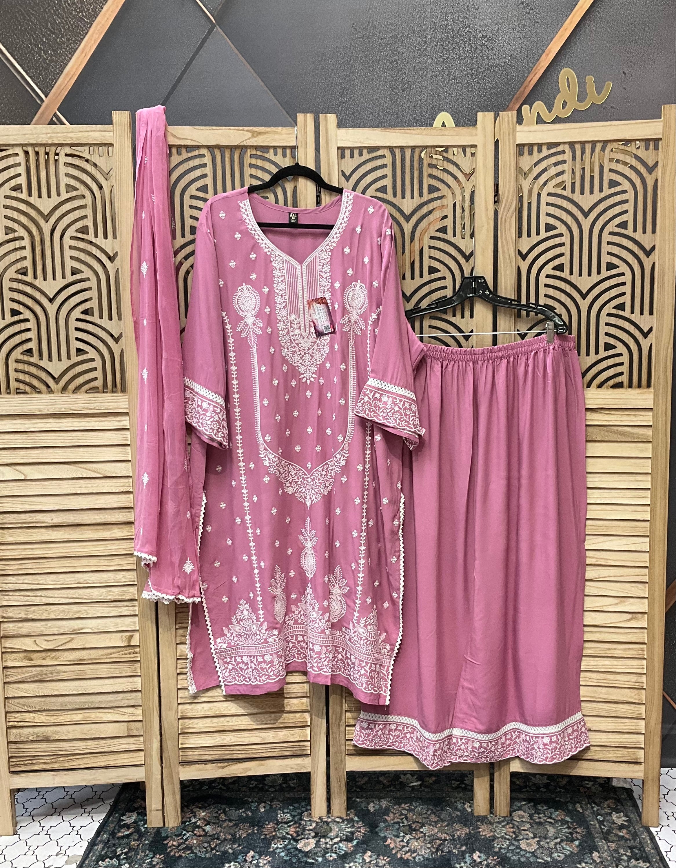 Plus size Pink Rayon Chikankari set