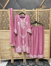 Plus size Pink Rayon Chikankari set