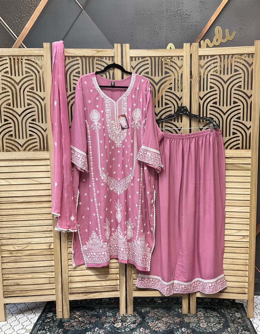 Plus size Pink Rayon Chikankari set