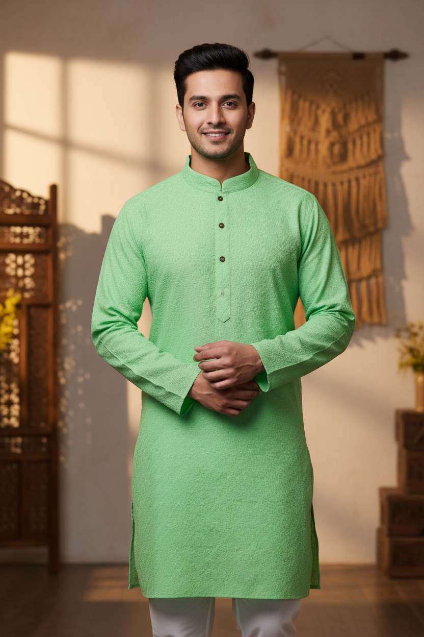 Men’s Pure Cotton Chikankari in Kurta Set - Anandi Fashions