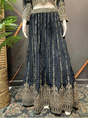 Shimmery Lehenga Set with Heavy Work - Dark Color Party Wear