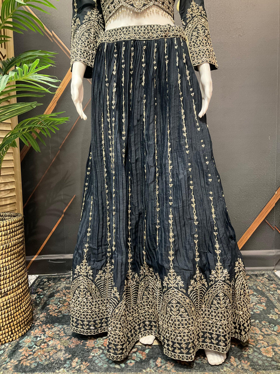 Shimmery Lehenga Set with Heavy Work - Dark Color Party Wear