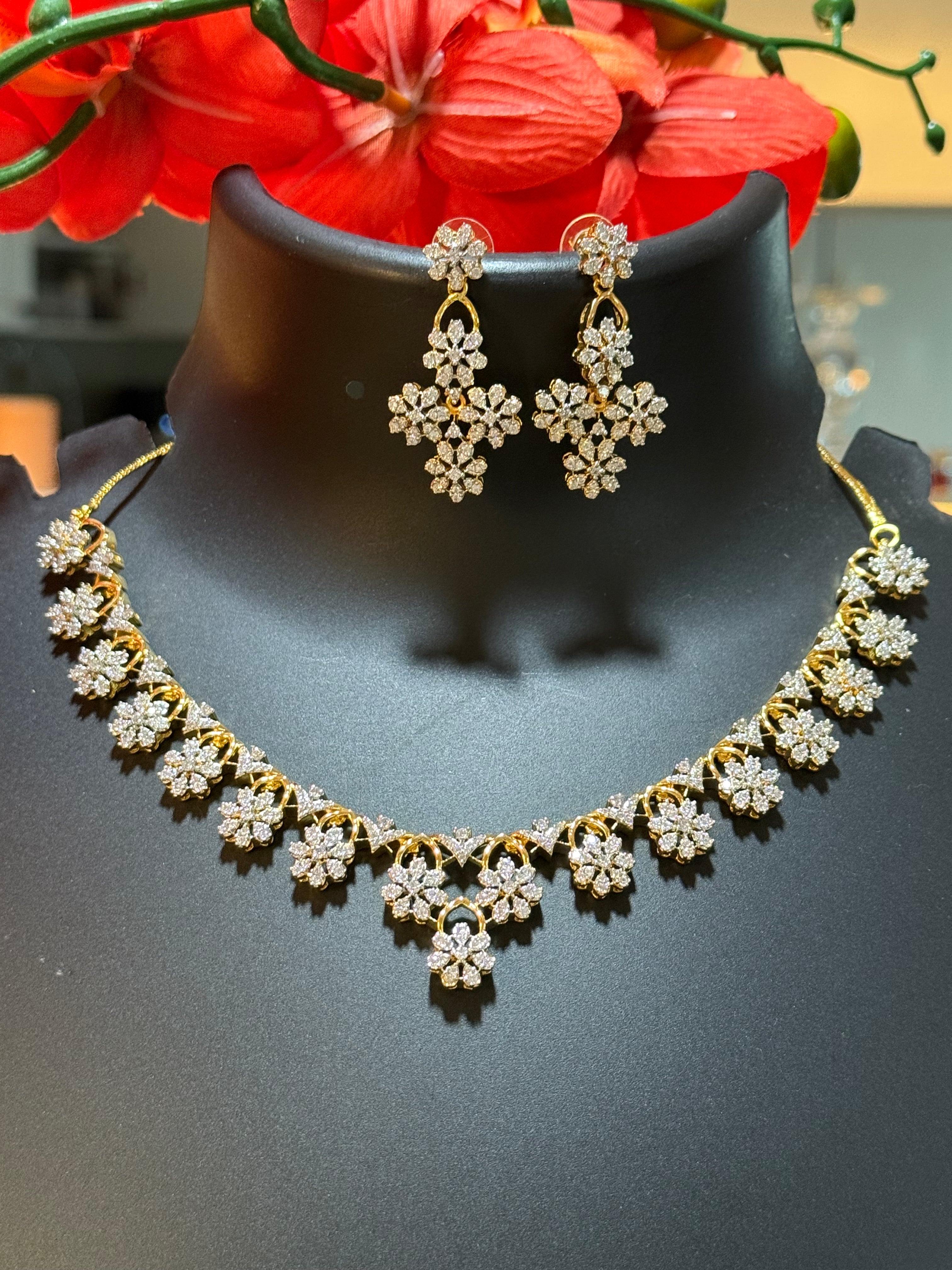 Flower Design AD Necklace Set