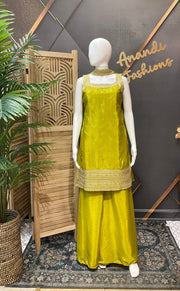 Green Party Wear Sleeveless Palazzo set