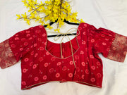 Unique Pattern - Mustard yellow Russian Silk saree with Stitched Blouse