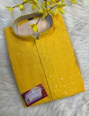 Men’s Yellow Chikankari Sequin Kurta Set