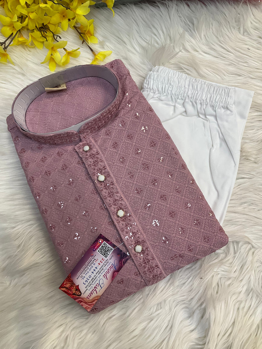 Onion pink Chikankari work men’s kurta set