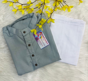 Plus size - Men's cotton kurta set in grey color