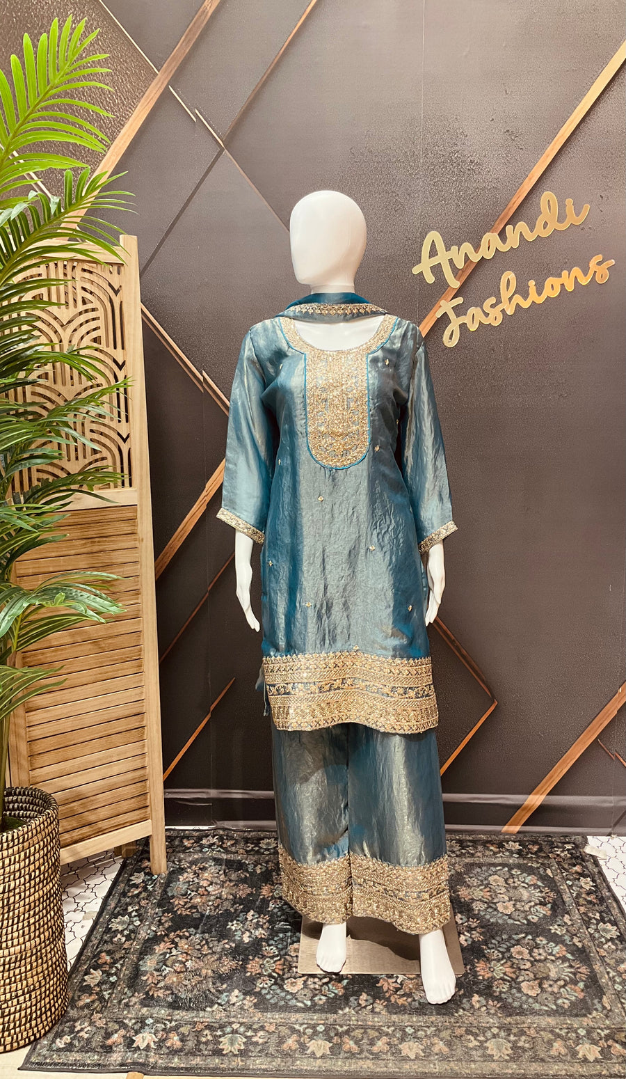 Women’s Pastel Blue Party Wear Palazzo Set
