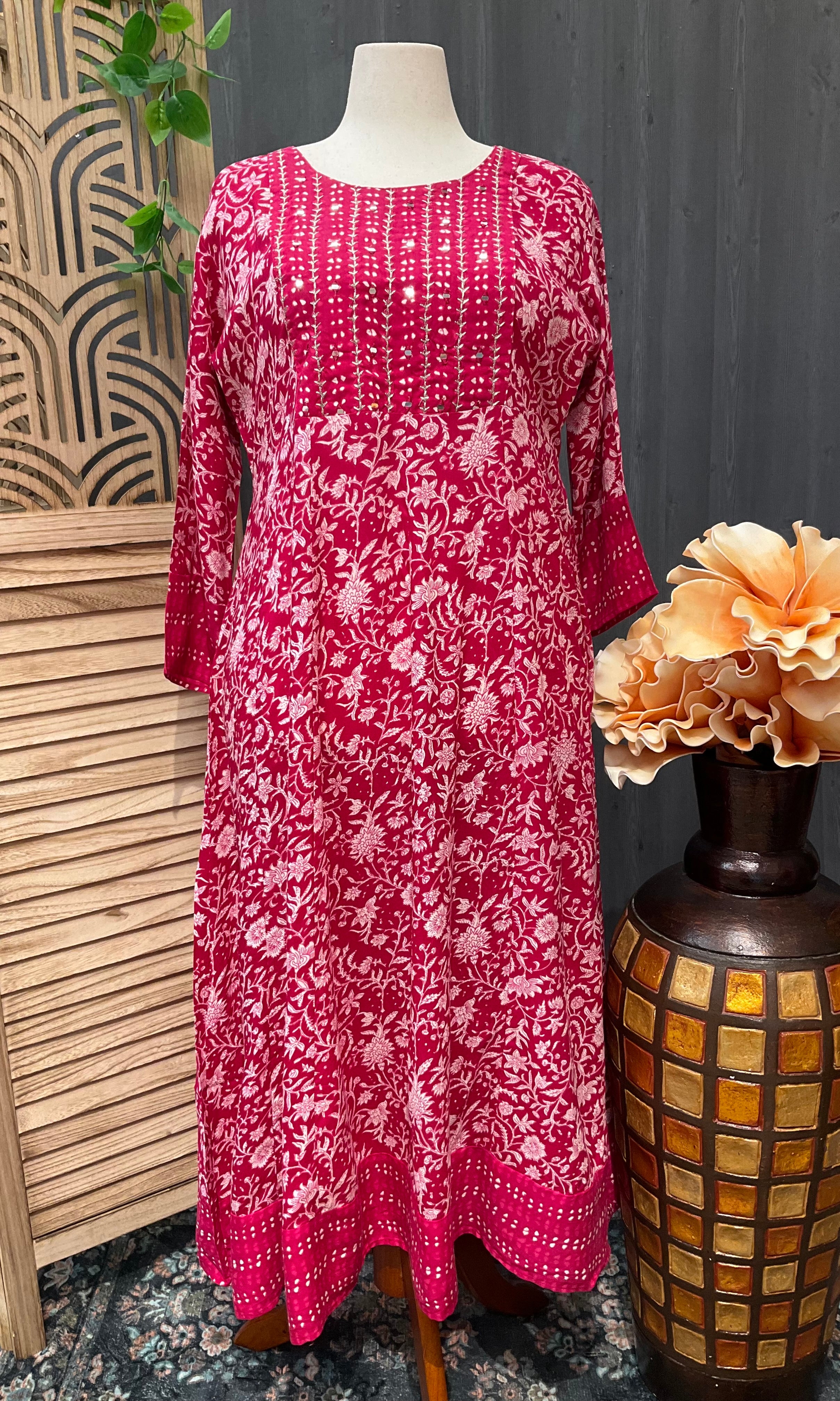 Plus sizes-Pure Cotton Anarkali Kurti with Floral Print