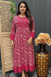Plus Size Pure Cotton Floral Print Anarkali Kurti