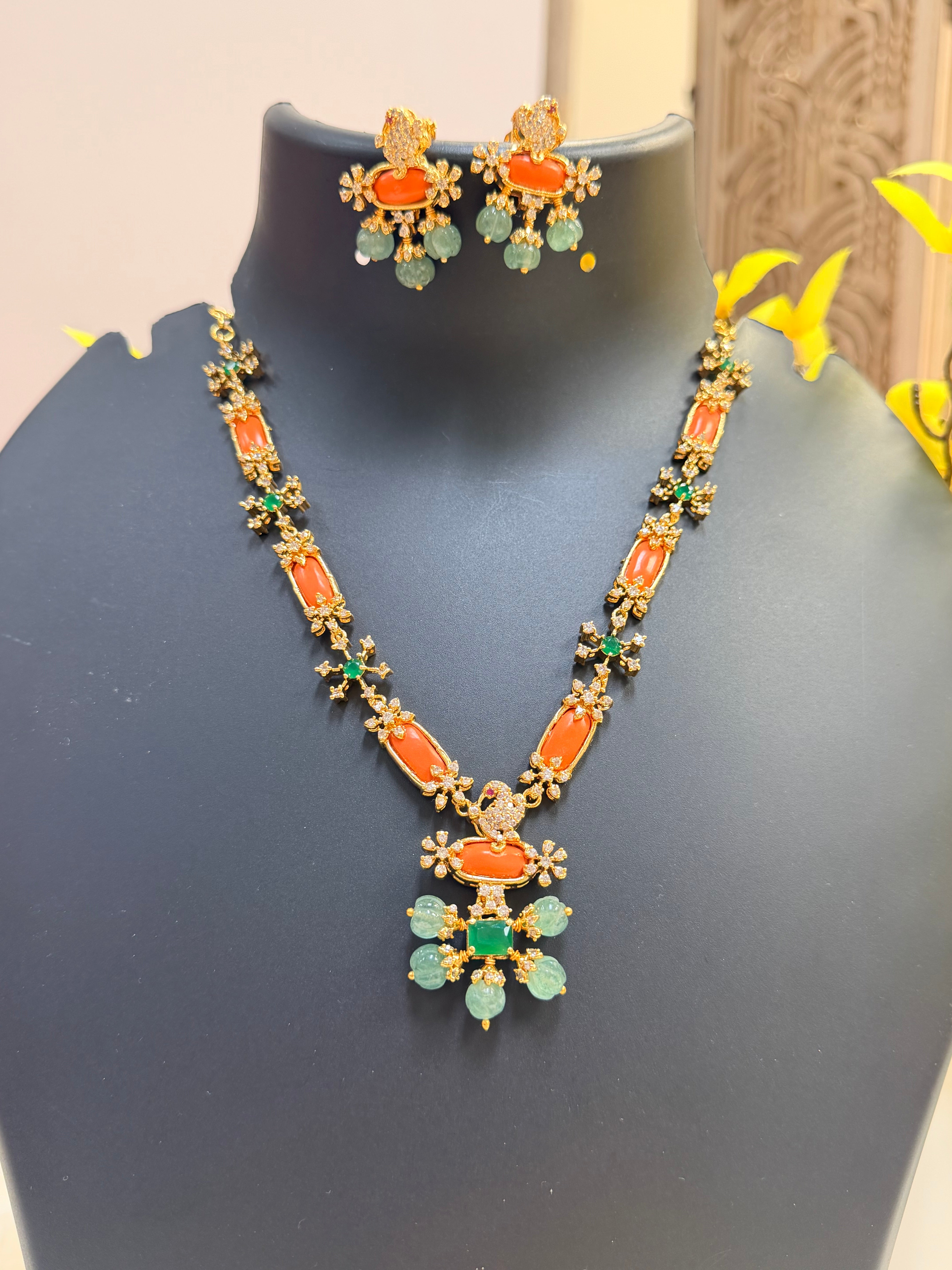 Coral Capsule- Necklace set with Pumpkin Beads