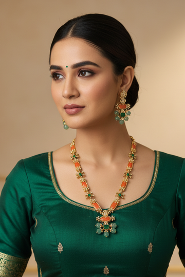 Coral Capsule- Necklace set with Pumpkin Beads