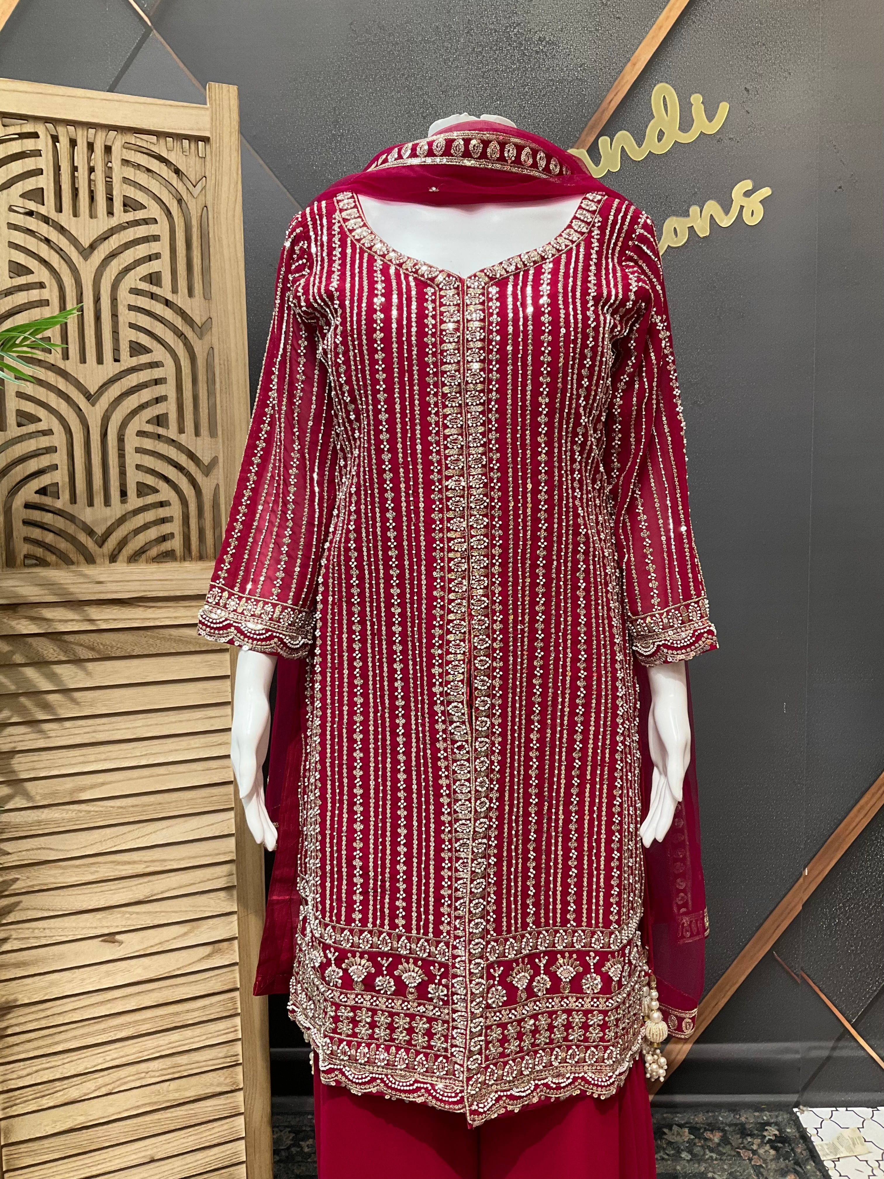 Size 38/Indian M - Party Wear Pink Georgette Palazzo/Sharara set