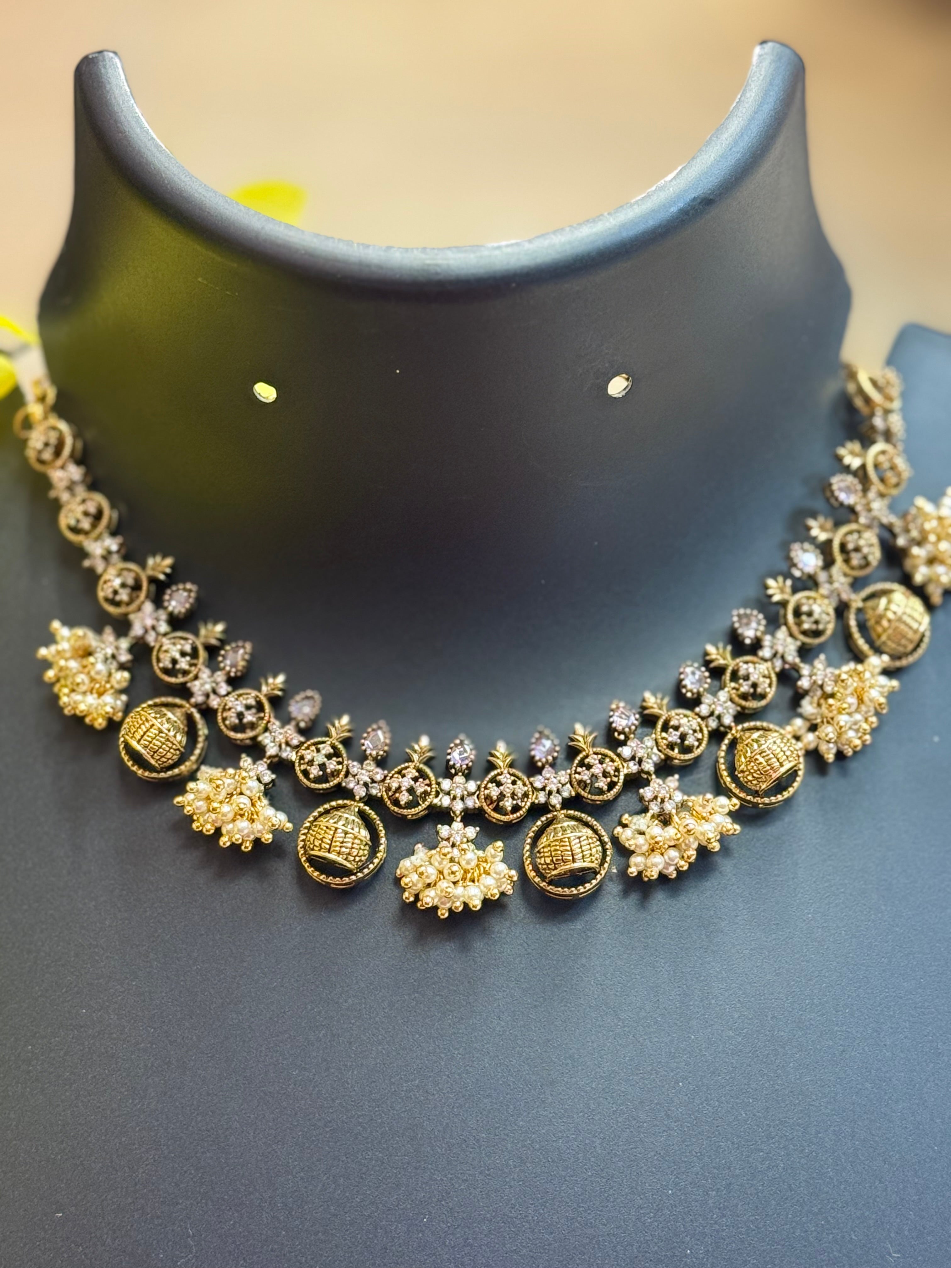 Antique Finish- Jhumka Style Guttapusalu Necklace set