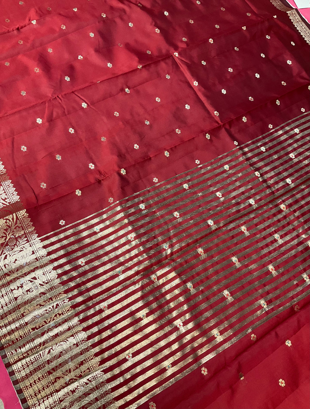 Benarasi Semi Silk Maroon Saree