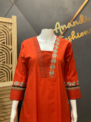 Pure Cotton Orange Kurti set