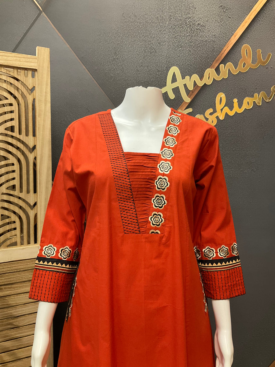 Pure Cotton Orange Kurti set