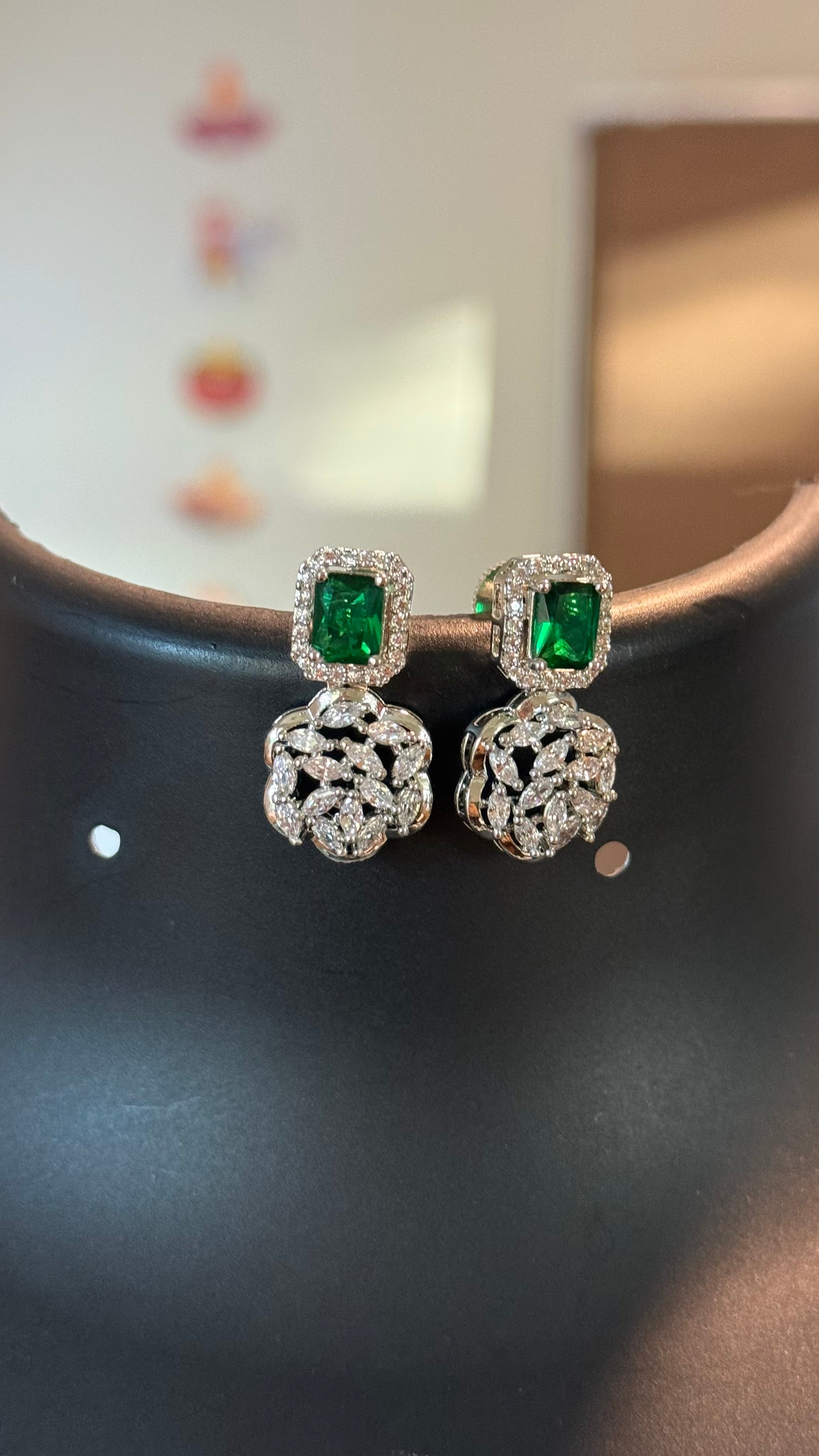 Silver Necklace set with Emerald Stones