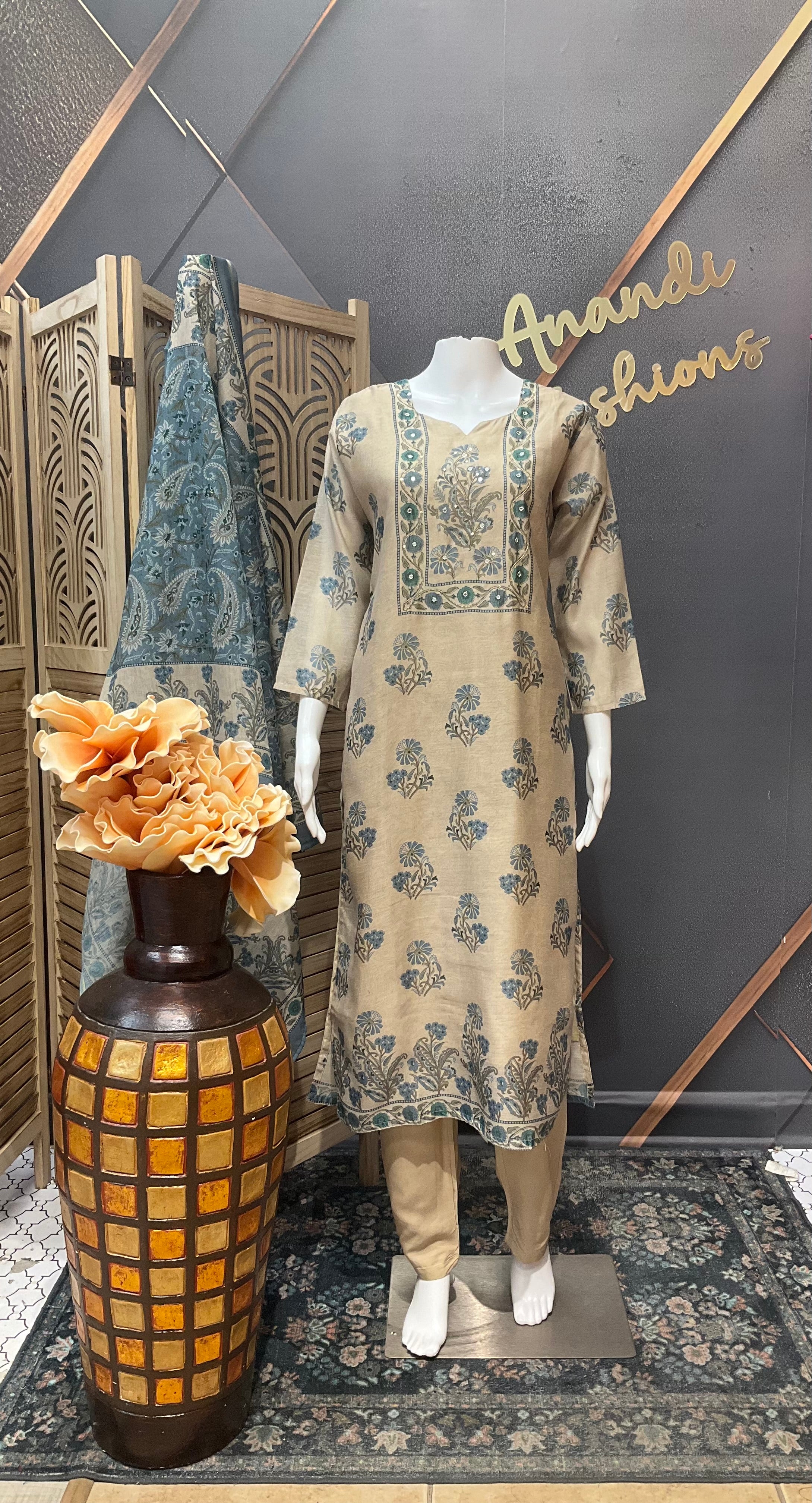 Chanderi Silk Floral Kurti set