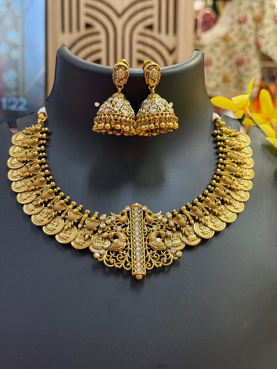 Temple Jewelry Antique Finish Laskhmi Kasu Necklace set