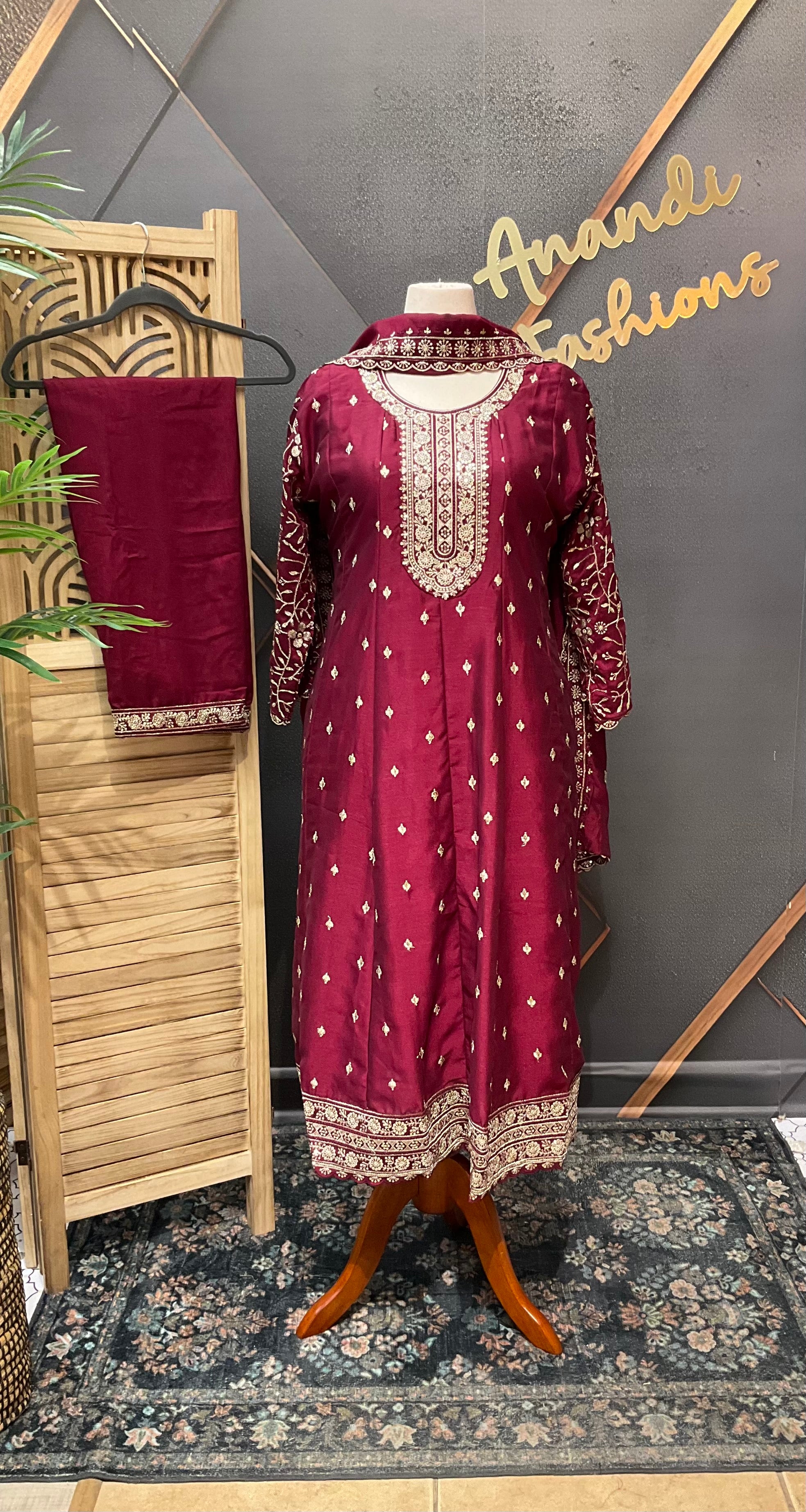 Maroon Party Wear Anarkali Kurti set