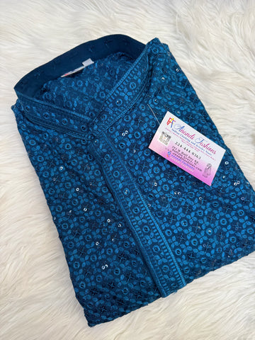 Peacock Blue Sequence Work Men’s Wear Kurta set