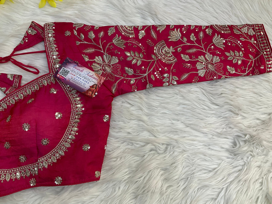 Pink full sleeve Embroidery Work blouse - Women - Blouse - Anandi Fashions