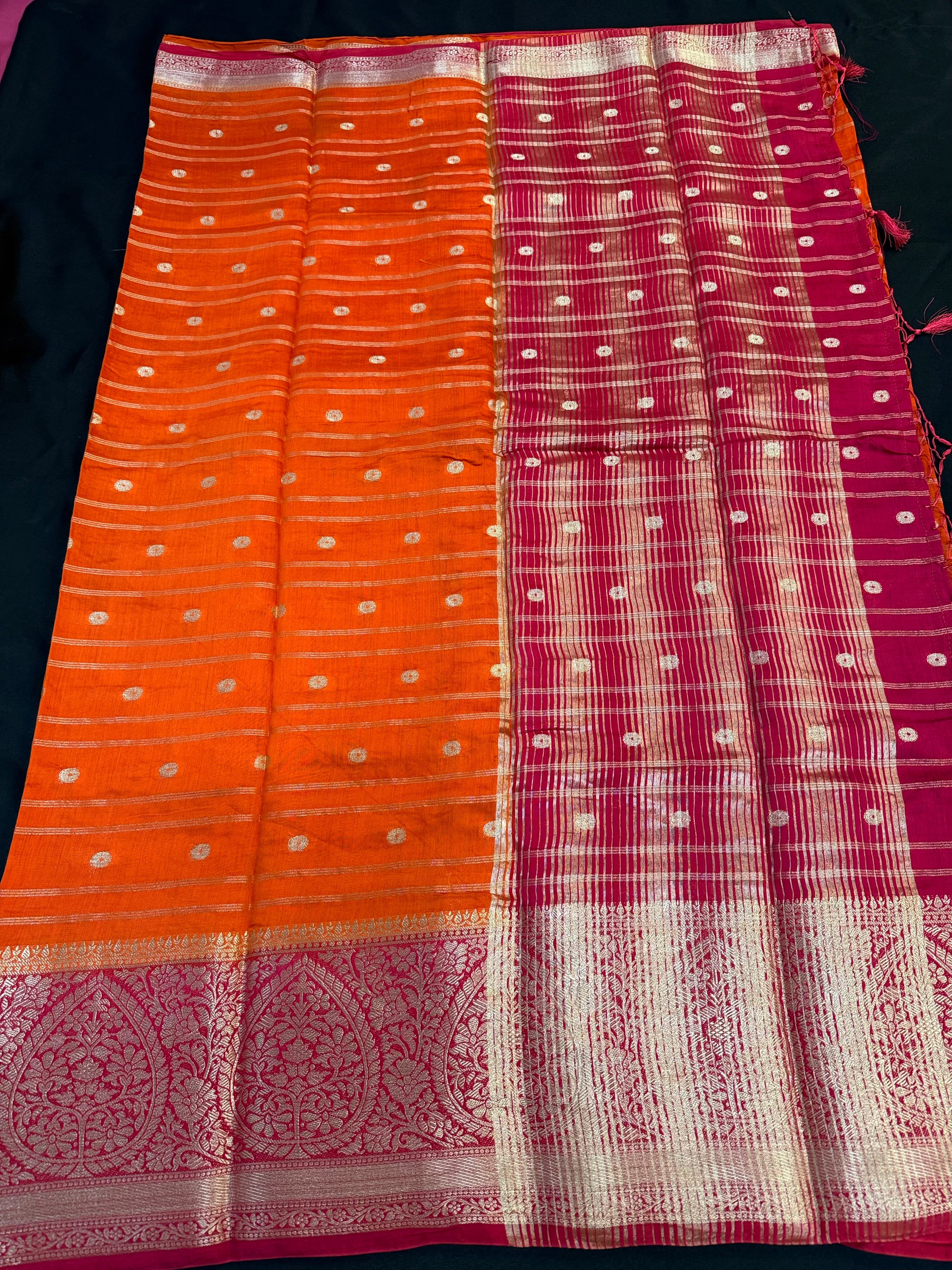 Semi Silk Orange Sareee with Pink Border