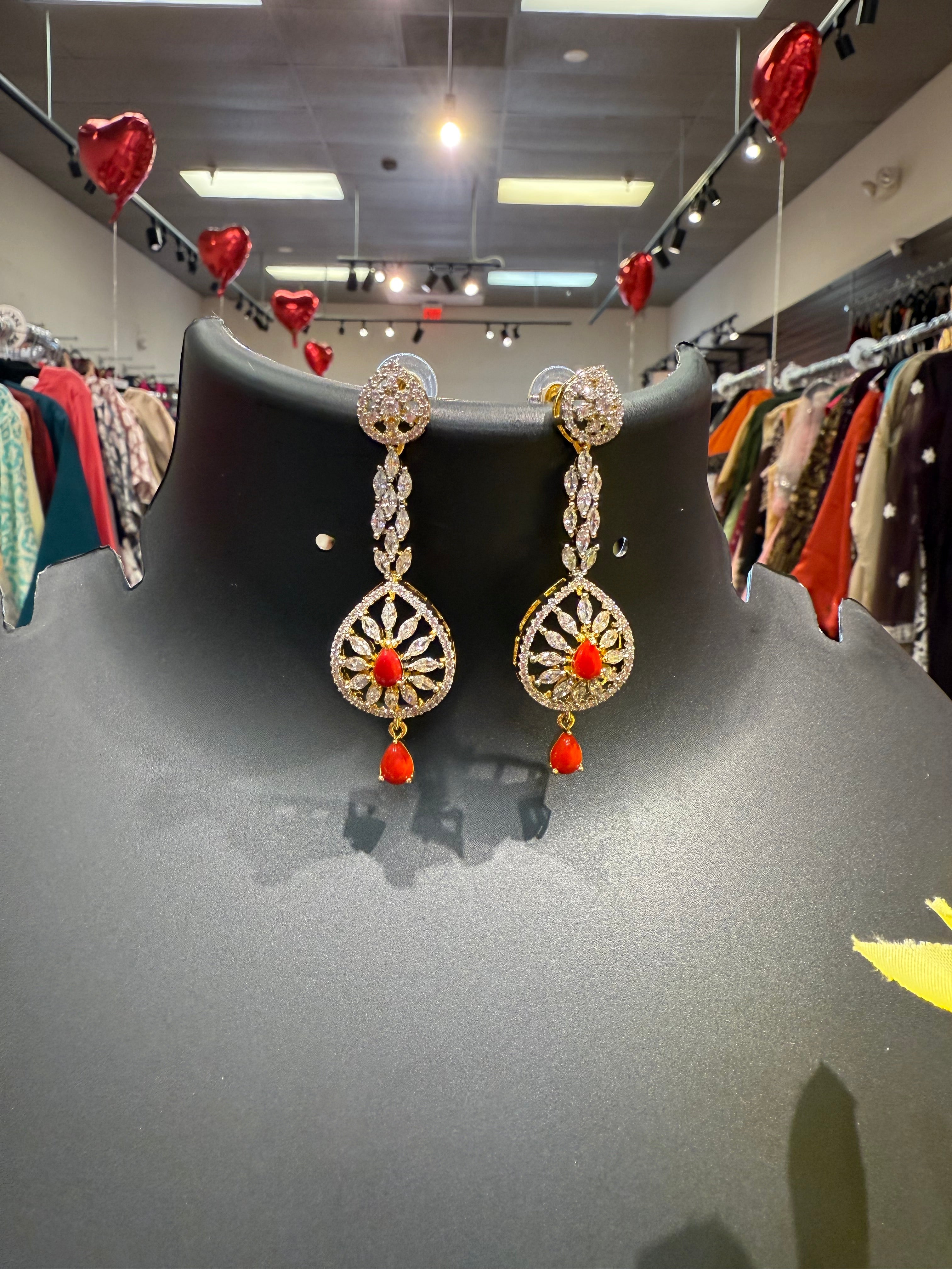 Party Wear CZ Necklace set with Corals Hangings