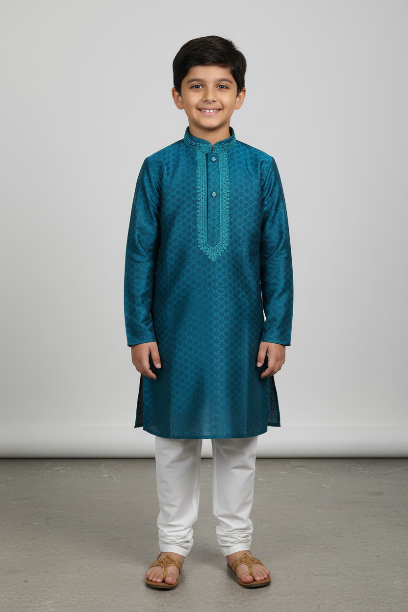 Boys Rama Blue Kurta Pajama Set