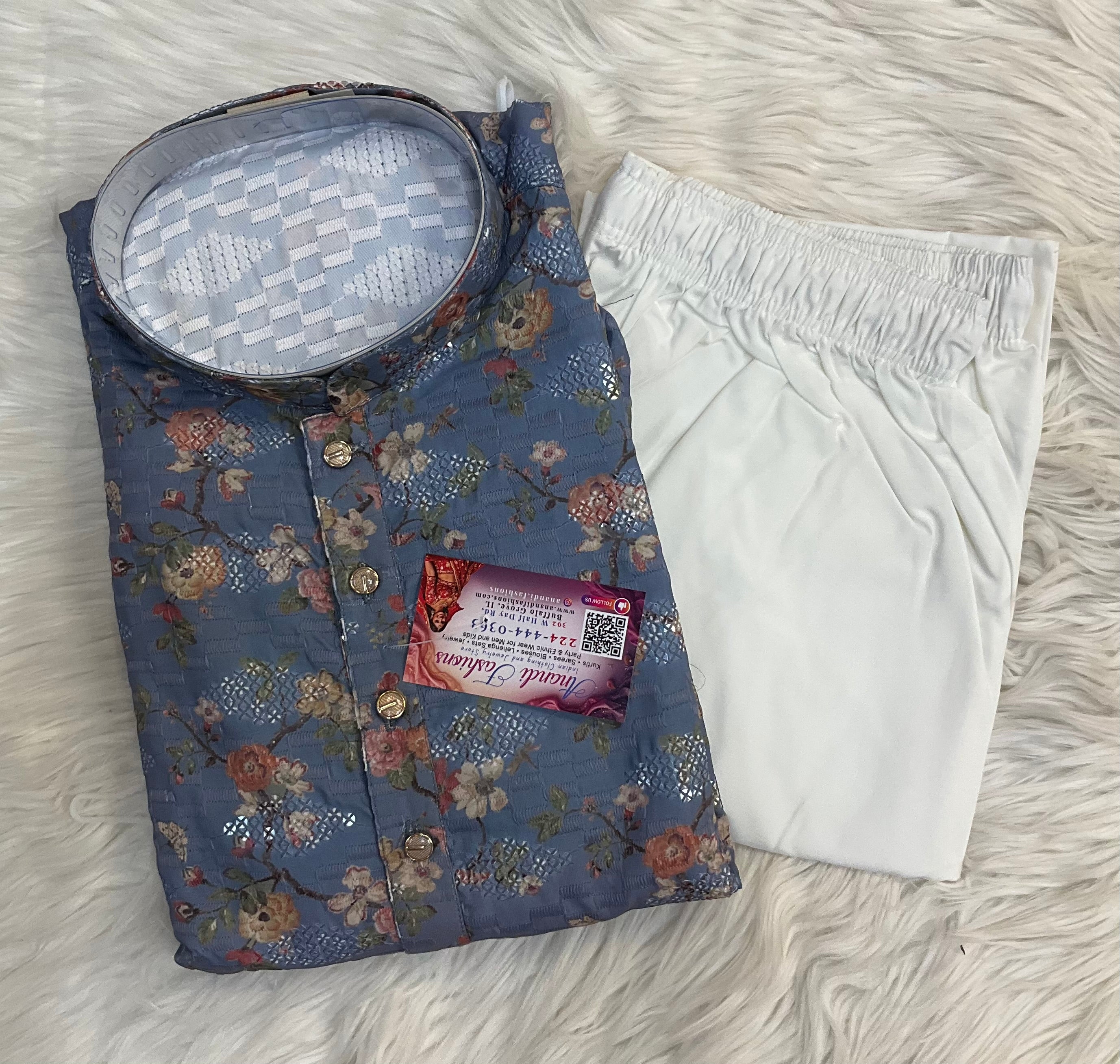 Blue Floral Mens wear kurta set