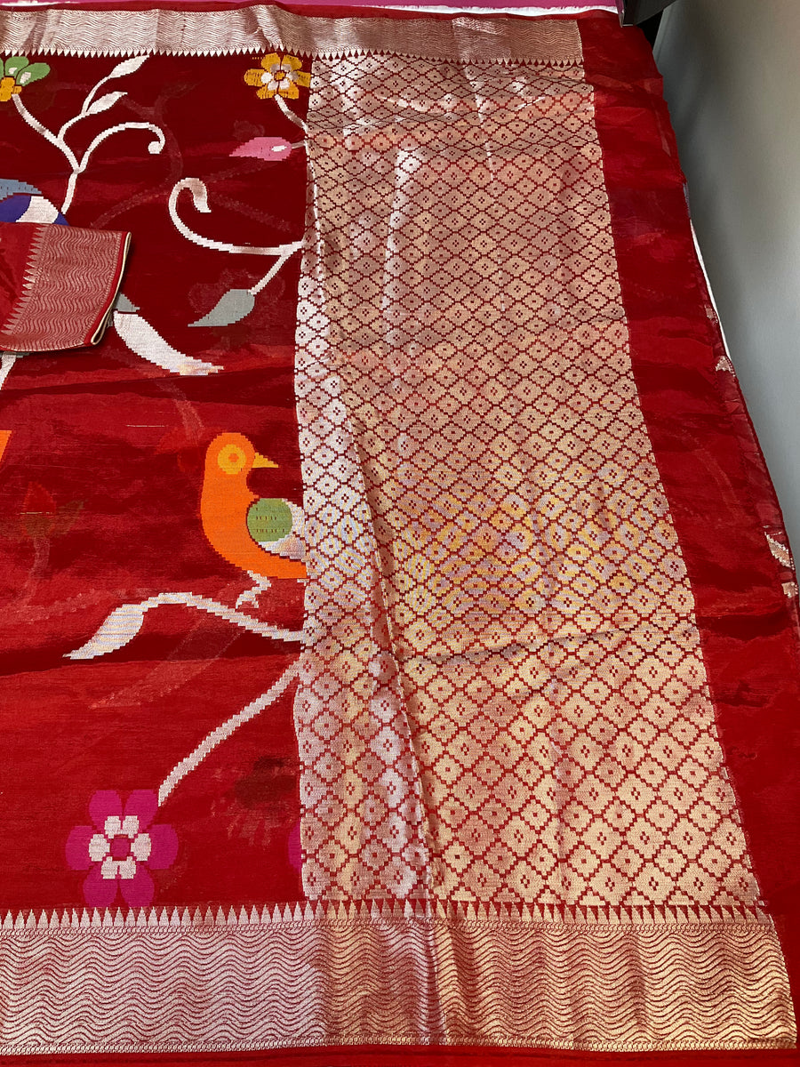 Rust orange Paper Silk saree