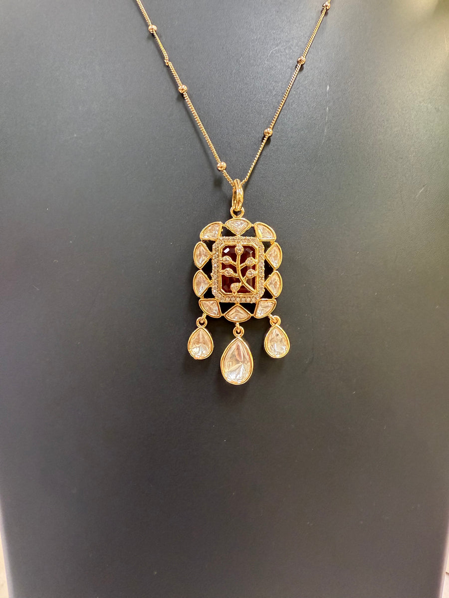 Chain with Kundan pendant set(Red Stone)