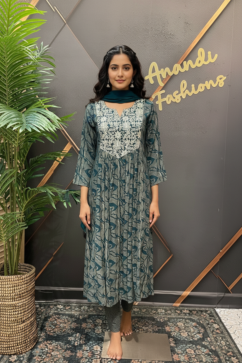 Daily Wear Soft Cotton Kurti Set with Embroidery & Print