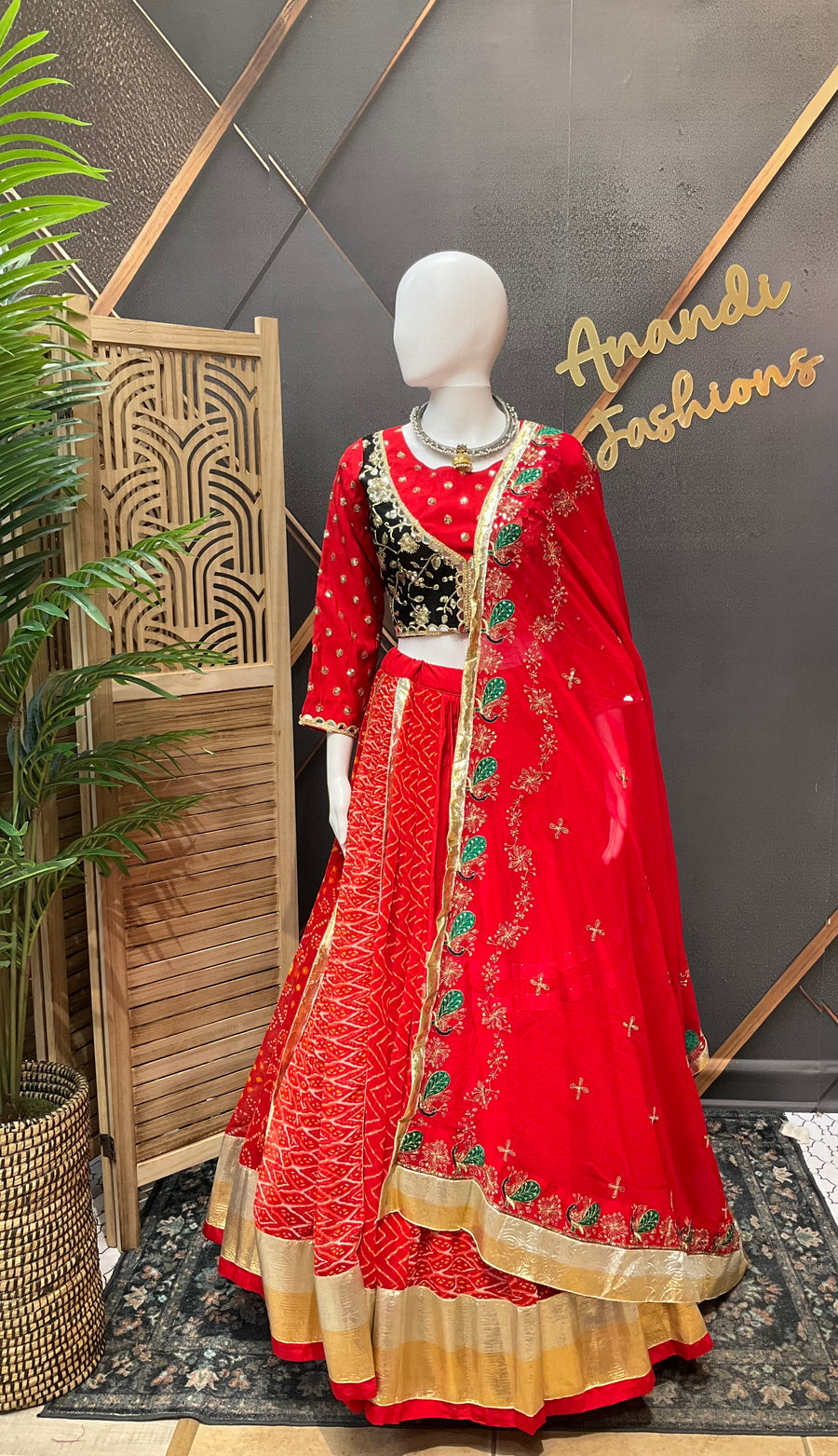 Red Bhandhini Georgette Garba Chaniya choli