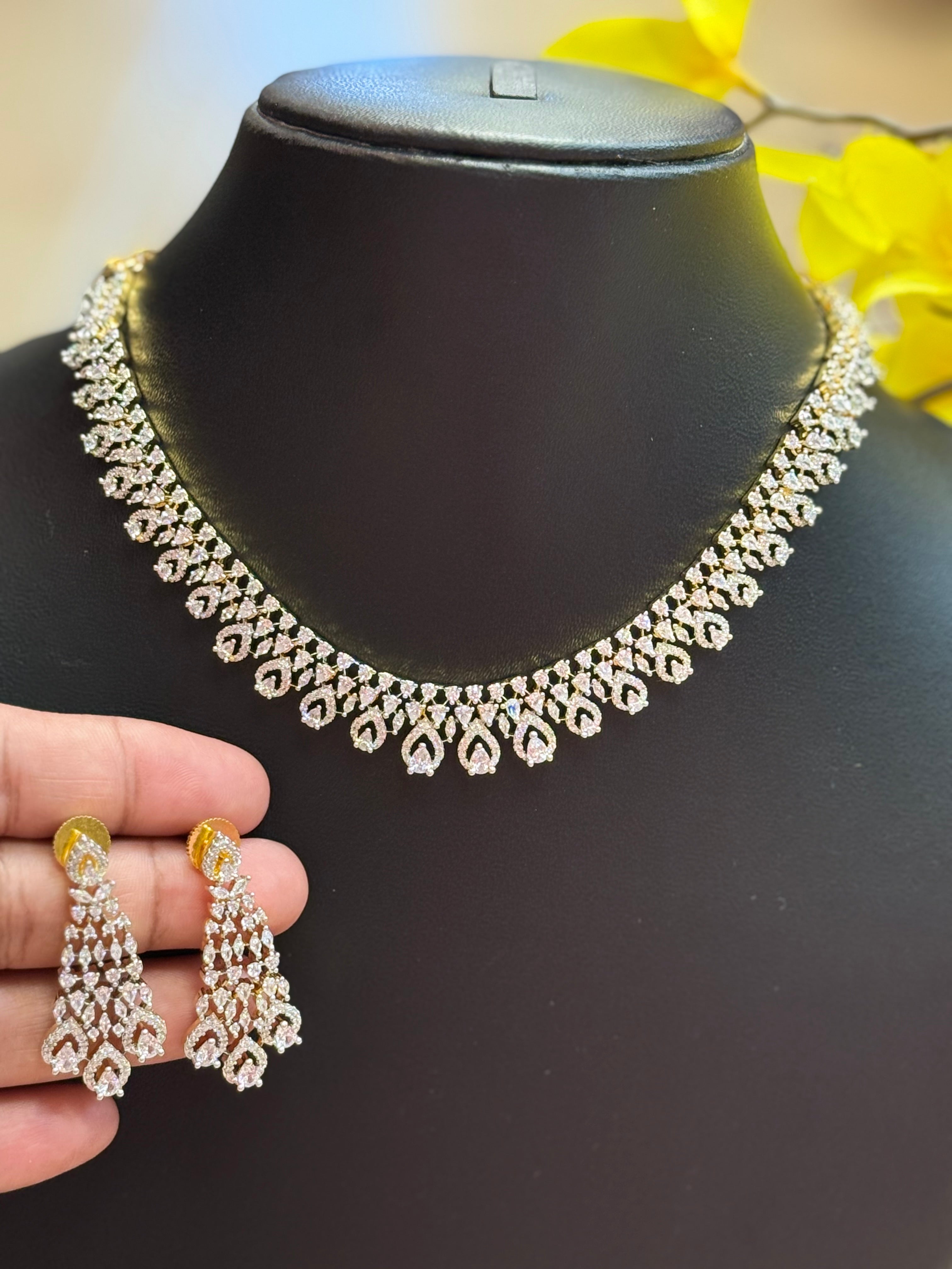 Gold Finish-CZ White Stones Necklace set