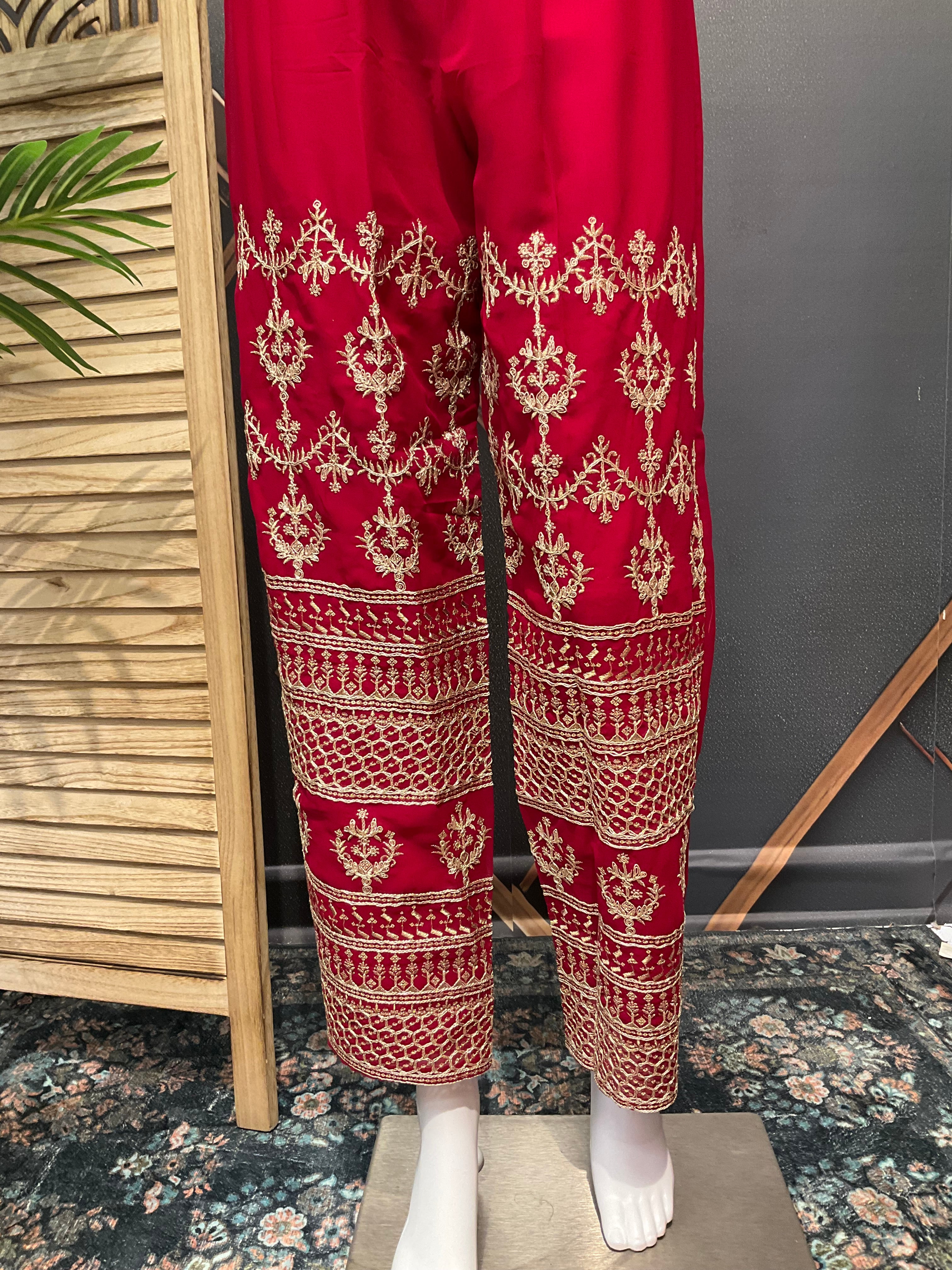 Party Wear Georgette Kurti set- Embroidery Work Pants