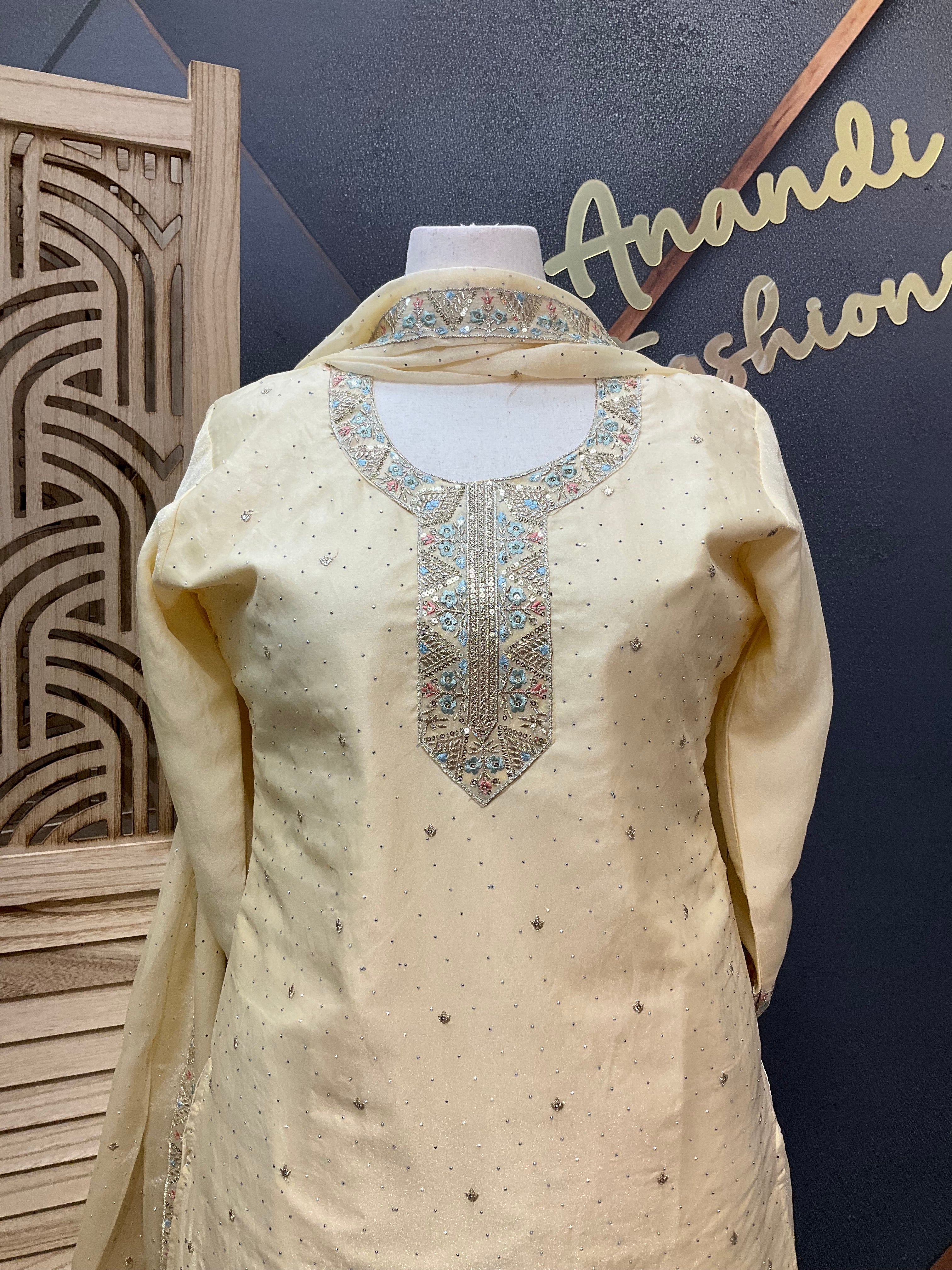 Size 44/Indian XXL - Party Wear Tissue Palazzo/Sharara set