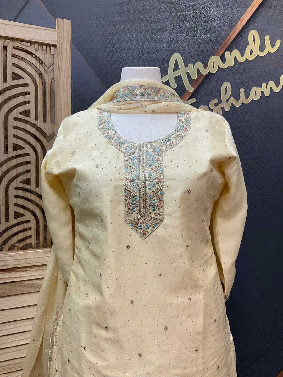 Women's Tissue Palazzo Embroidered Sharara Set